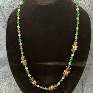 Green Murano hand painted beaded necklace